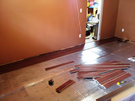 During -- Laminate Flooring Basement Home Theater Room